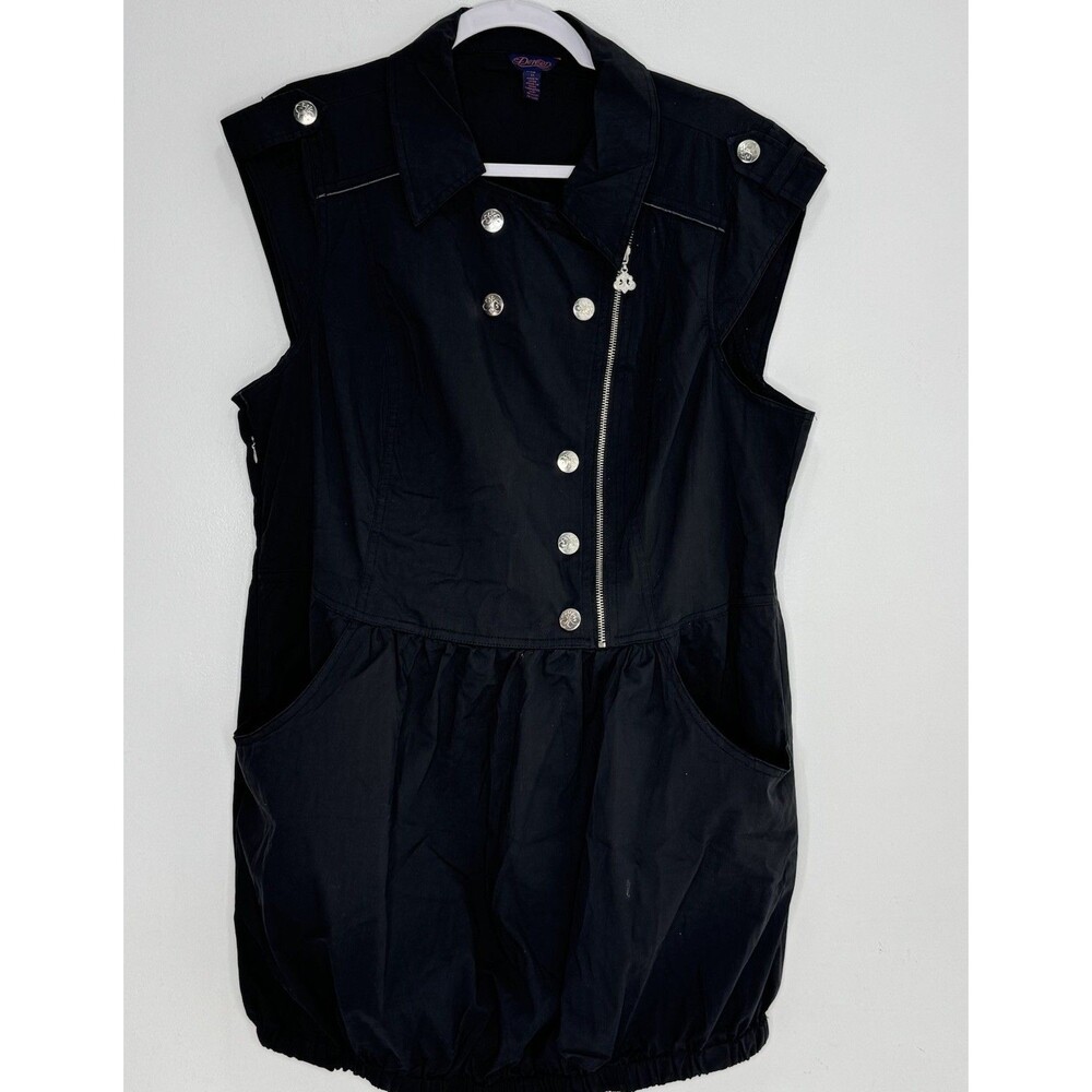 Y2K Dereon Women Black Dress 1X Bubble Fleur De Li 1X Pockets Goth Grunge